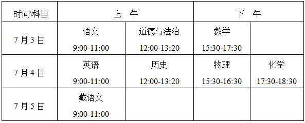                           西藏中考时间2022年具体时间 西藏中考时间及科目安排